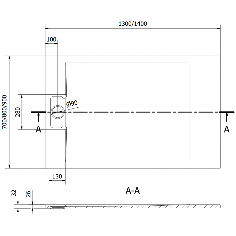 Mexen Otto receveur de douche rectangulaire SMC 140 x 80 cm, noir - 4N708014