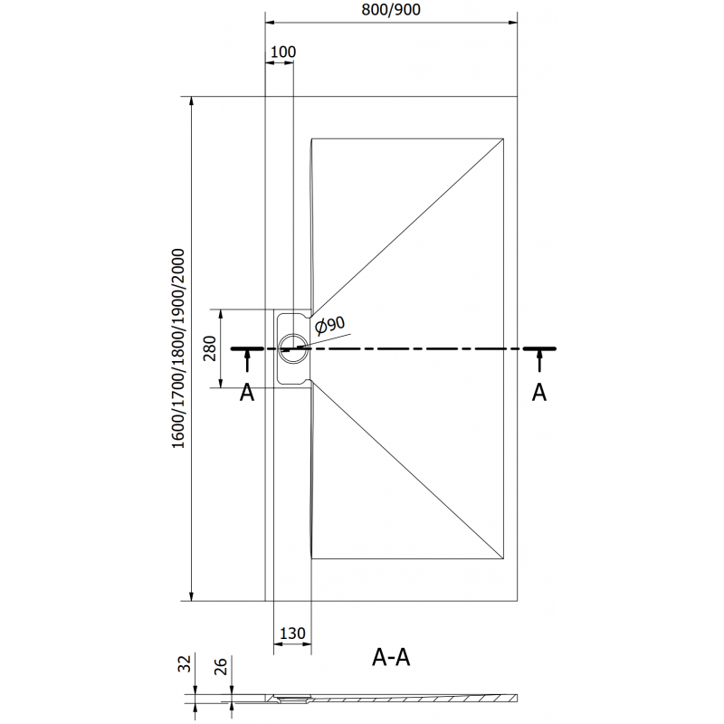 Mexen Egon receveur rectangulaire SMC 180 x 90 cm, blanc - 4R109018