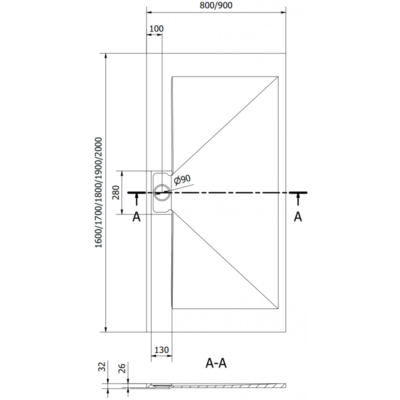Mexen Egon receveur rectangulaire SMC 200 x 90 cm, blanc - 4R109020