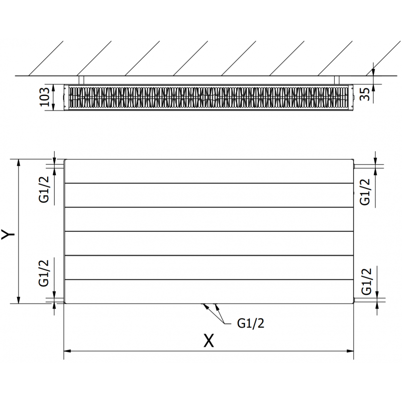 Mexen Line CCL22 radiateur à plaques 500 x 500 mm, raccordement par le bas au centre, 682 W, noir - W6C22L-050-050-70