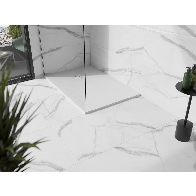 Mexen Stone+ receveur de douche en composite rectangulaire 110 x 70 cm, blanc, cache blanc - 44107011-W