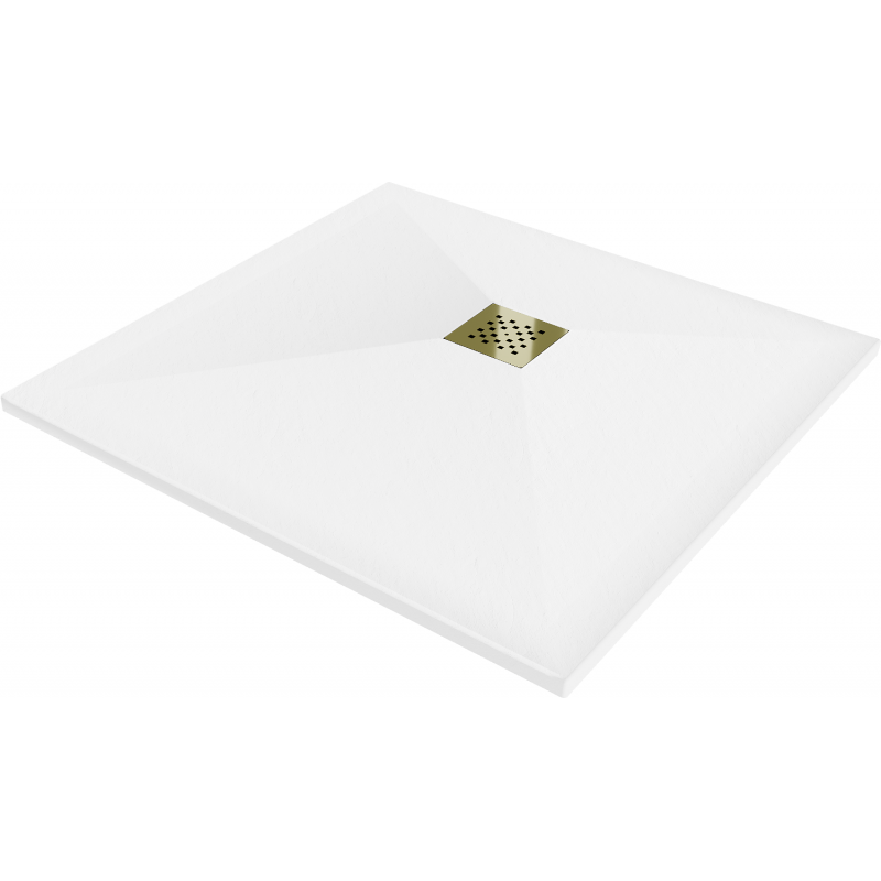 Mexen Stone+ bac à douche composite carré 100 x 100 cm, blanc, cache en or - 44101010-G
