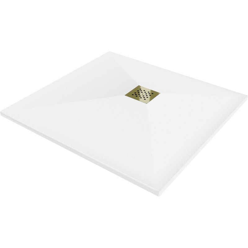 Mexen Stone+ receveur de douche carré en composite 100 x 100 cm, blanc, cache doré - 44101010-G