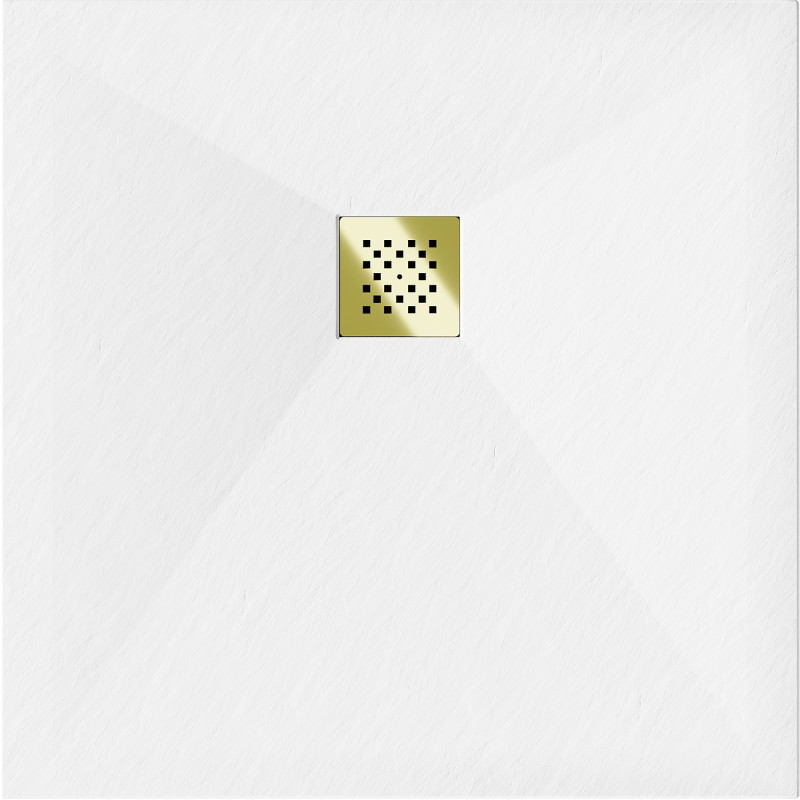 Mexen Stone+ receveur de douche carré en composite 100 x 100 cm, blanc, cache doré - 44101010-G