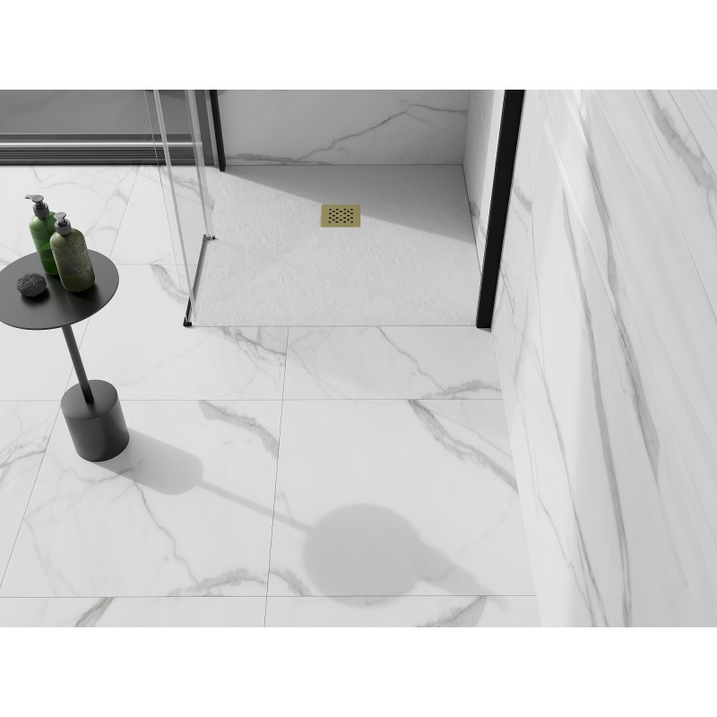 Mexen Stone+ receveur de douche composite carré 100 x 100 cm, blanc, cache doré - 44101010-G