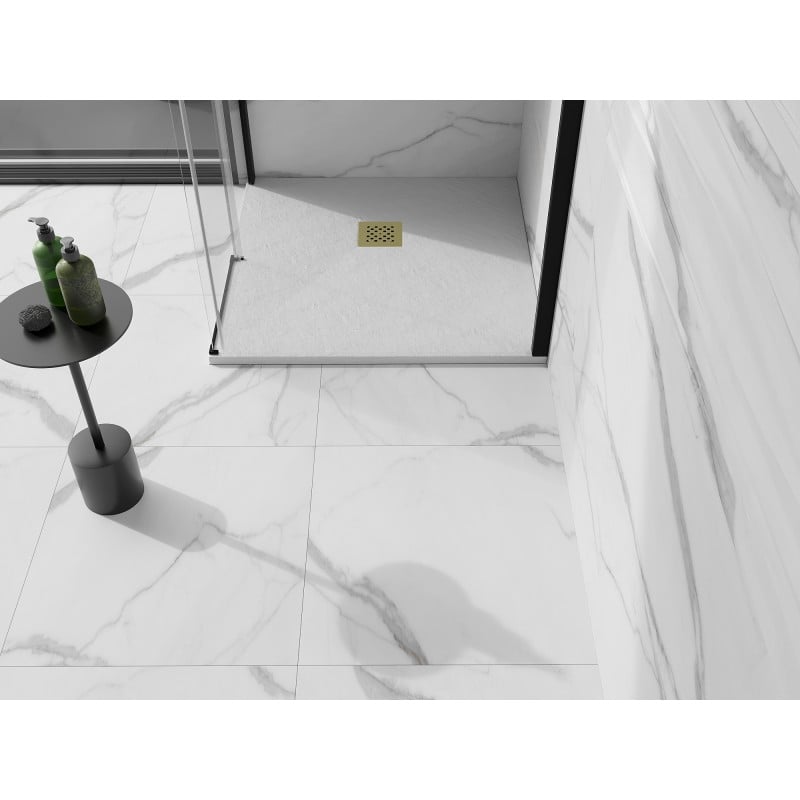 Mexen Stone+ receveur de douche composite carré 100 x 100 cm, blanc, cache doré - 44101010-G