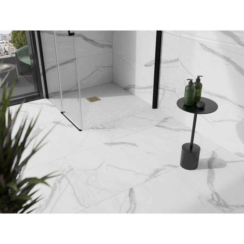 Mexen Stone+ receveur de douche composite carré 100 x 100 cm, blanc, cache doré - 44101010-G