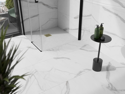 Mexen Stone+ receveur de douche carré composite 100 x 100 cm, blanc, cache doré - 44101010-G
