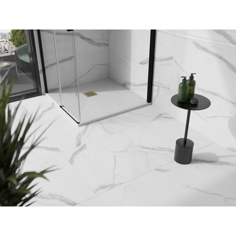 Mexen Stone+ receveur de douche carré en composite 90 x 90 cm, blanc, cache-douche doré - 44109090-G