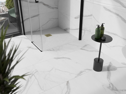 Mexen Stone+ bac à douche composite carré 90 x 90 cm, blanc, couvercle doré - 44109090-G