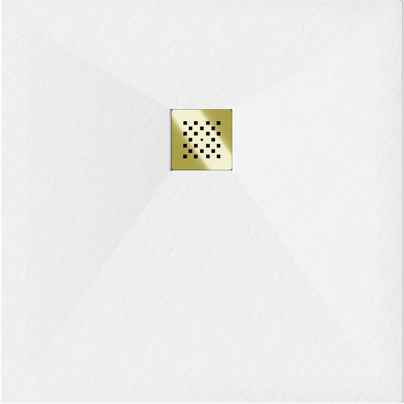 Mexen Stone+ receveur de douche carré en composite 90 x 90 cm, blanc, cache-douche doré - 44109090-G
