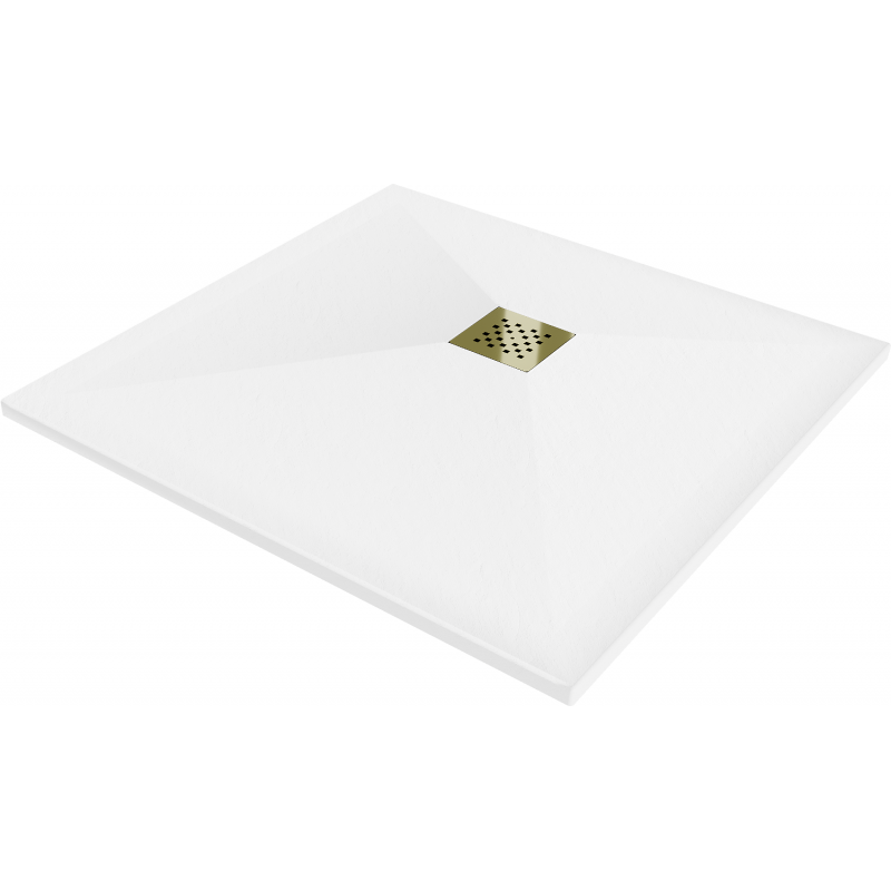 Receveur de douche composite carré Mexen Stone+ 80 x 80 cm, blanc, cache doré - 44108080-G