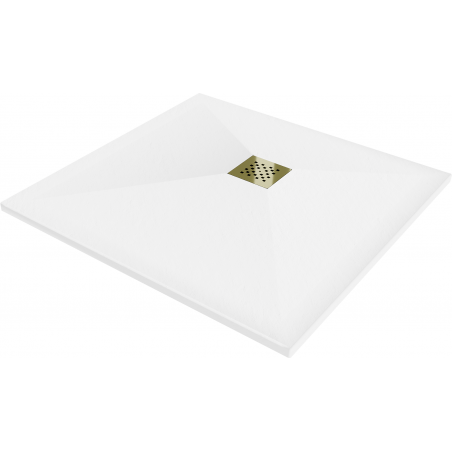 Receveur de douche composite carré Mexen Stone+ 80 x 80 cm, blanc, cache doré - 44108080-G