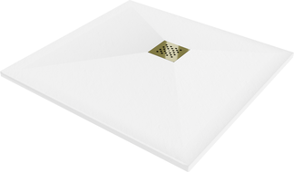 Mexen Stone+ receveur de douche en composite carré 80 x 80 cm, blanc, couvre-joint doré - 44108080-G