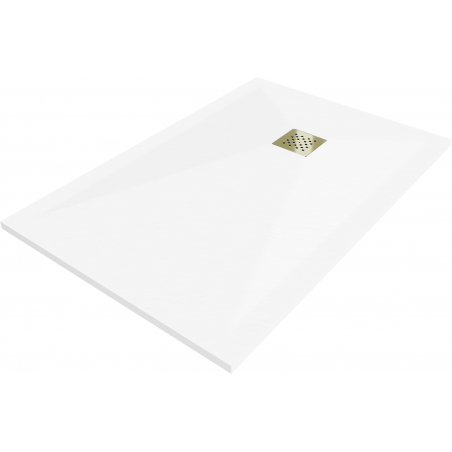 Baignoire Mexen Stone+ en composite carrée 140 x 100 cm, blanche, cache en or - 44101014-G