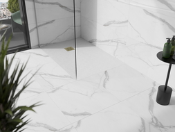 Baignoire Mexen Stone+ en composite carrée 140 x 100 cm, blanche, cache en or - 44101014-G
