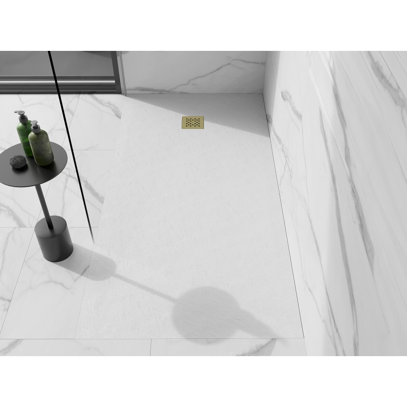 Mexen Stone+ receveur de douche en composite carré 200 x 100 cm, blanc, cache doré - 44101020-G