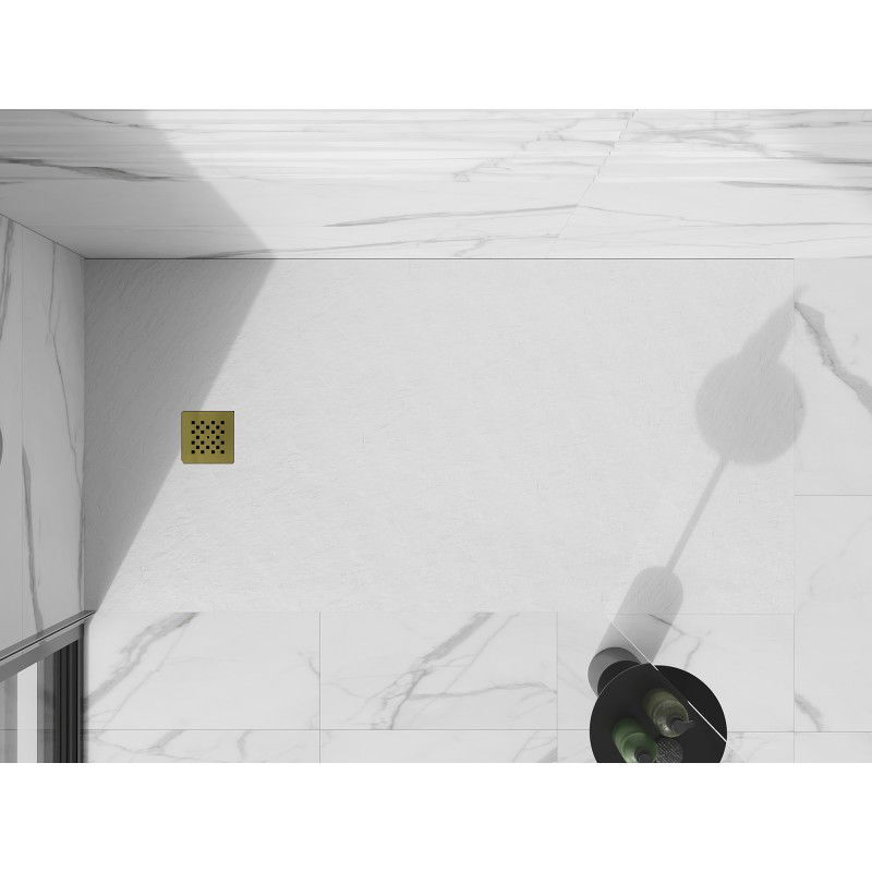 Mexen Stone+ receveur de douche rectangulaire composite 160 x 90 cm, blanc, cache doré - 44109016-G