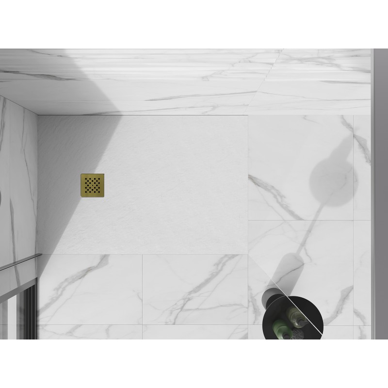 Mexen Stone+ receveur de douche composite rectangulaire 100 x 90 cm, blanc, cache de bonde doré - 44109010-G