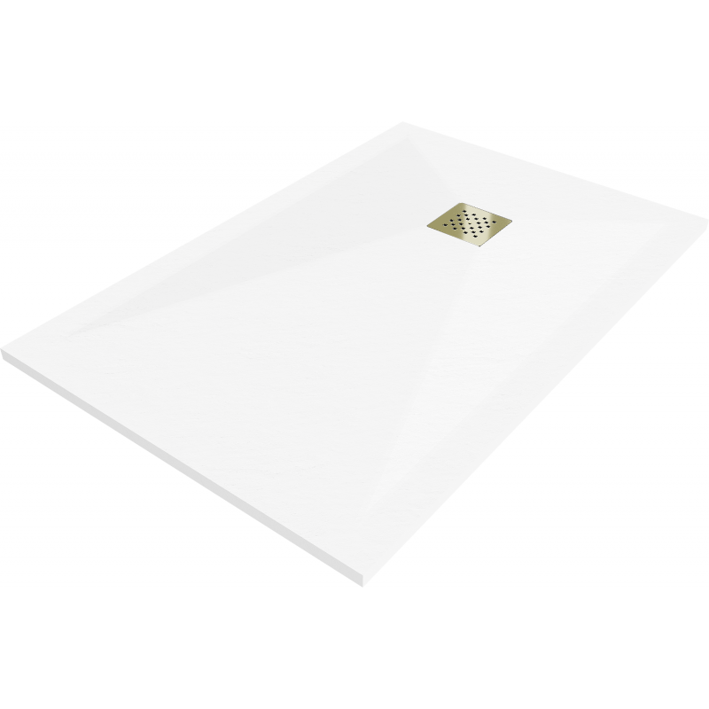 Mexen Stone+ receveur de douche rectangulaire en composite 140 x 80 cm, blanc, cache doré - 44108014-G
