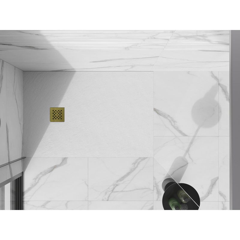 Mexen Stone+ receveur de douche rectangulaire en composite 140 x 80 cm, blanc, cache doré - 44108014-G