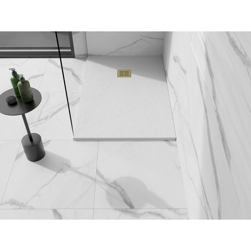 Mexen Stone+ receveur de douche rectangulaire en composite 110 x 80 cm, blanc, cache or - 44108011-G