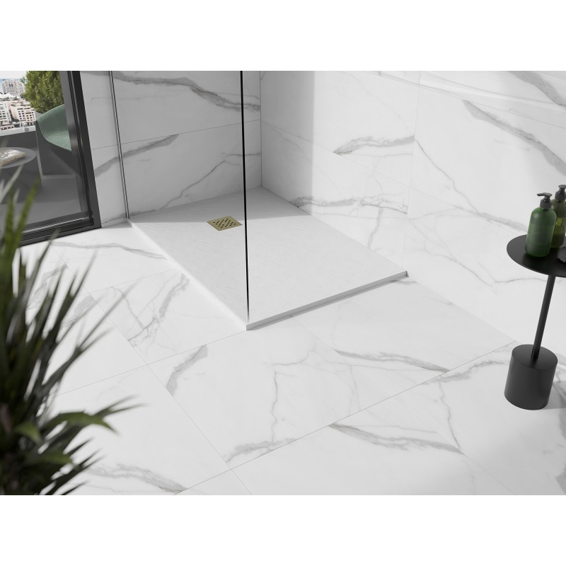 Mexen Stone+ receveur de douche composite rectangulaire 110 x 70 cm, blanc, cache doré - 44107011-G