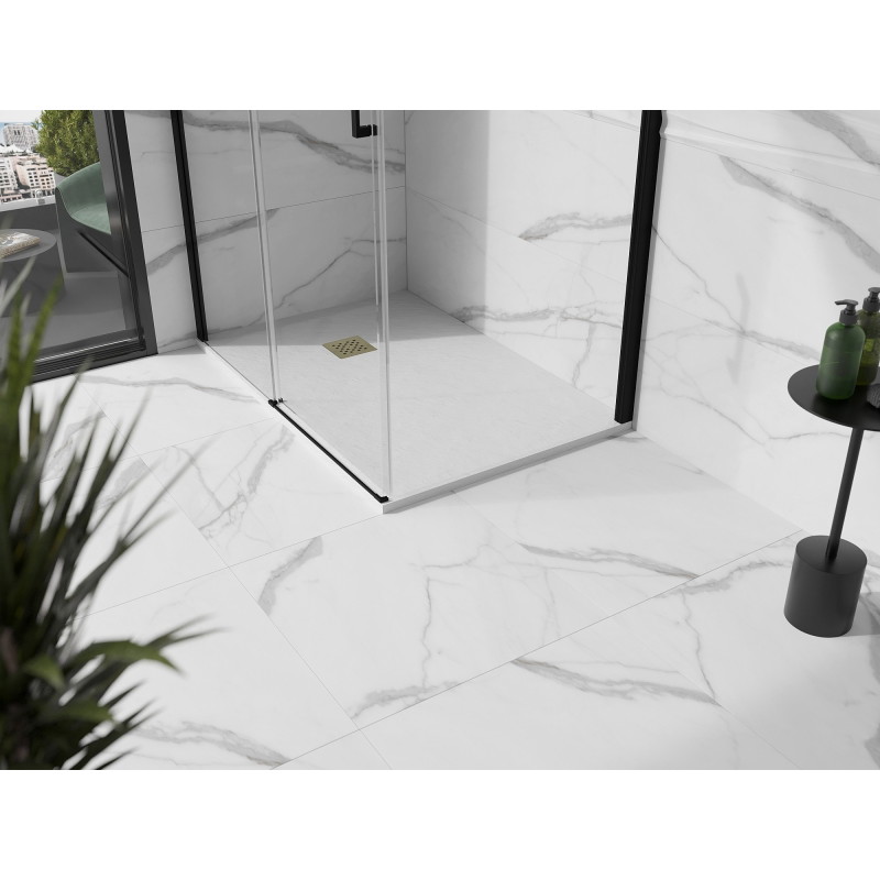 Mexen Stone+ receveur de douche en composite rectangulaire 80 x 70 cm, blanc, cache dorée - 44107080-G