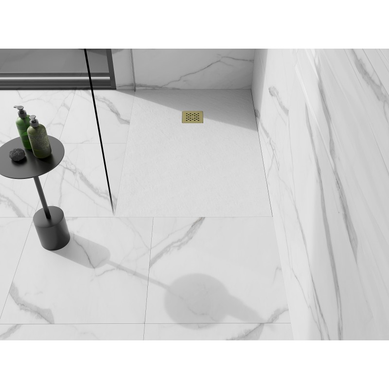 Mexen Stone+ receveur de douche rectangulaire en composite 90 x 80 cm, blanc, cache doré - 44108090-G