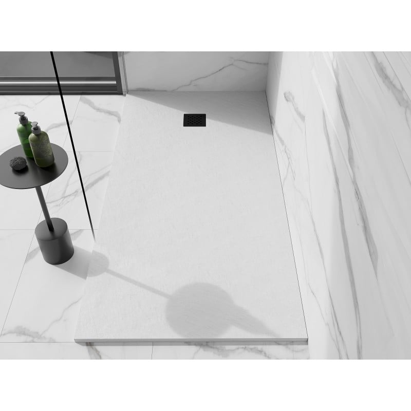 Mexen Stone+ receveur de douche composite rectangulaire 180 x 100 cm, blanc, grille noire - 44101018-B