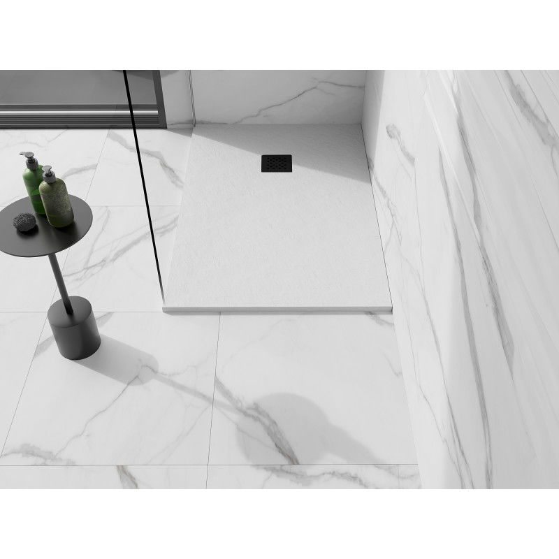 Mexen Stone+ receveur de douche rectangulaire en composite 140 x 70 cm, blanc, cache noir - 44107014-B
