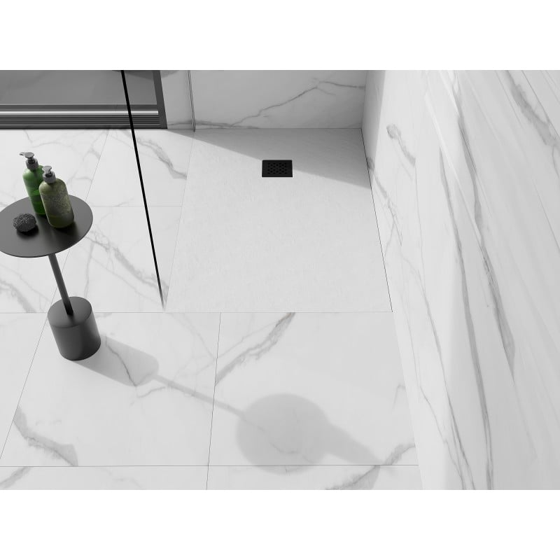 Mexen Stone+ receveur de douche en composite rectangulaire 80 x 70 cm, blanc, cache noir - 44107080-B