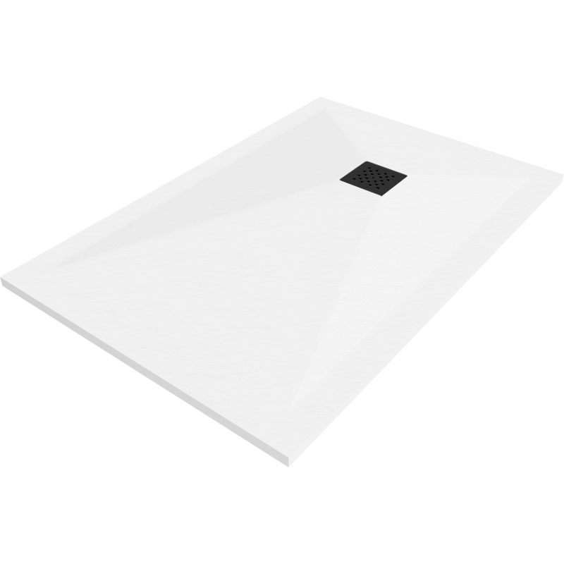 Receveur rectangulaire en composite Mexen Stone+ 90 x 80 cm, blanc, grille noire - 44108090-B