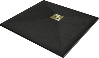 Mexen Stone+ receveur de douche carré en composite 70 x 70 cm, noir, cache-doré - 44707070-G