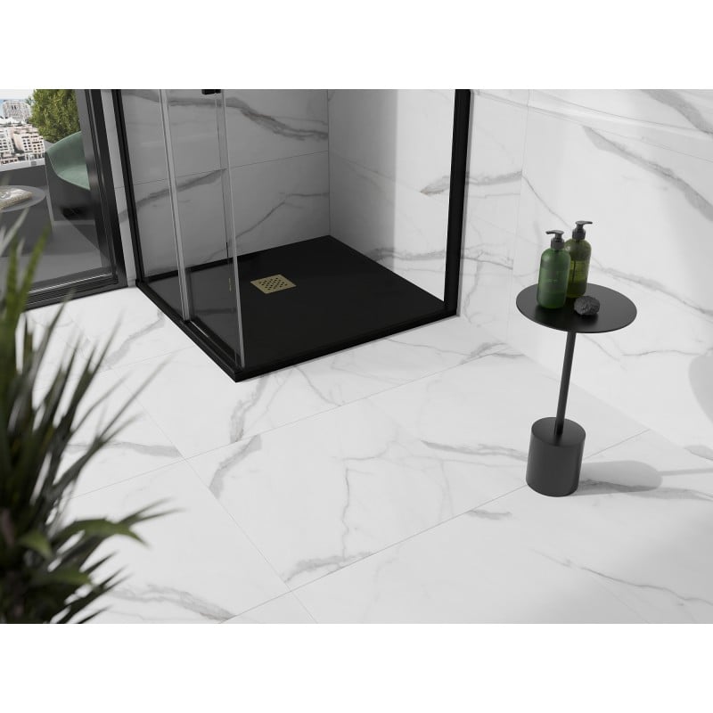 Mexen Stone+ receveur de douche composite carré 90 x 90 cm, noir, cache doré - 44709090-G