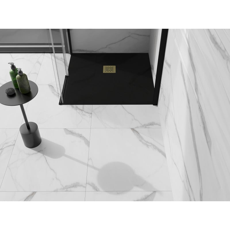Mexen Stone+ receveur de douche composite carré 100 x 100 cm, noir, cache-doublure or - 44701010-G