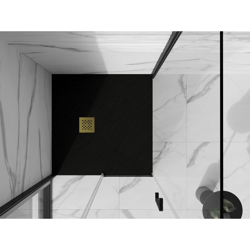 Mexen Stone+ receveur de douche composite carré 90 x 90 cm, noir, cache doré - 44709090-G