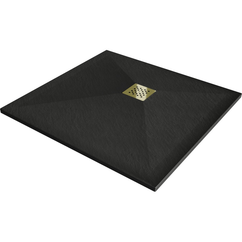 Mexen Stone+ receveur de douche carré composite 80 x 80 cm, noir, cache-douche doré - 44708080-G
