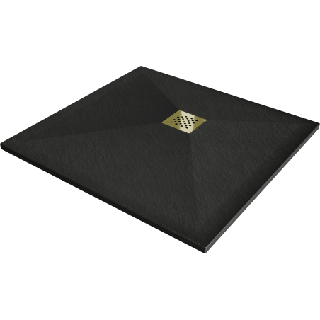 Mexen Stone+ receveur de douche carré composite 80 x 80 cm, noir, cache-douche doré - 44708080-G