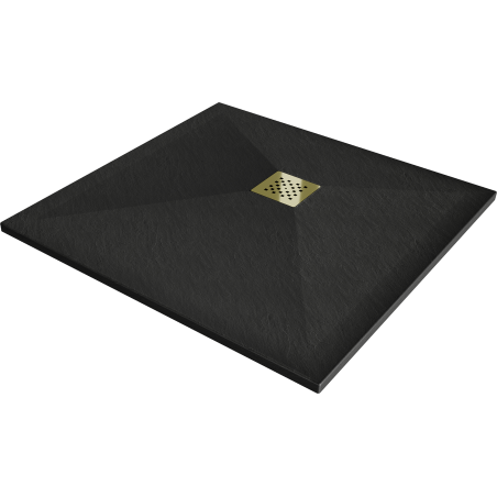 Mexen Stone+ receveur de douche carré en composite 80 x 80 cm, noir, cache doré - 44708080-G