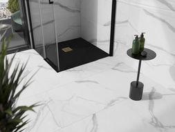 Mexen Stone+ receveur de douche carré en composite 70 x 70 cm, noir, cache-doré - 44707070-G