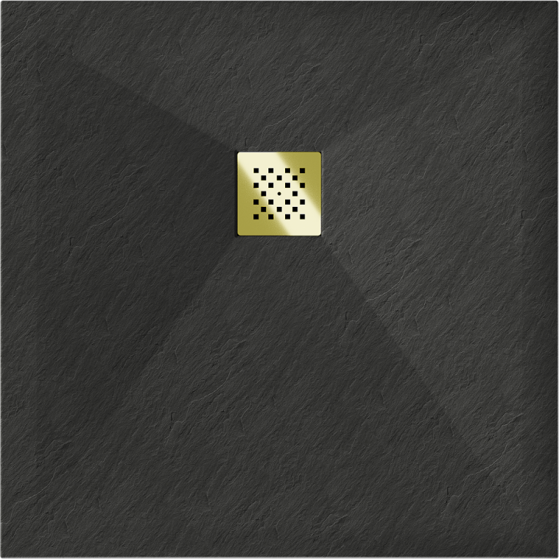 Mexen Stone+ receveur de douche composite carré 80 x 80 cm, noir, couvercle doré - 44708080-G
