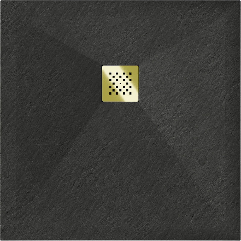 Mexen Stone+ receveur de douche carré en composite 90 x 90 cm, noir, couvre-siphon doré - 44709090-G