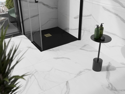 Mexen Stone+ receveur de douche carré en composite 90 x 90 cm, noir, couvre-siphon doré - 44709090-G