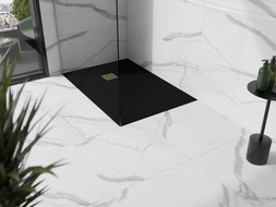 Mexen Stone+ receveur de douche rectangulaire en composite 110 x 70 cm, noir, cache doré - 44707011-G