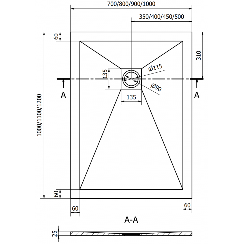 Mexen Stone+ receveur de douche rectangulaire composite 100 x 70 cm, noir, cache doré - 44707010-G