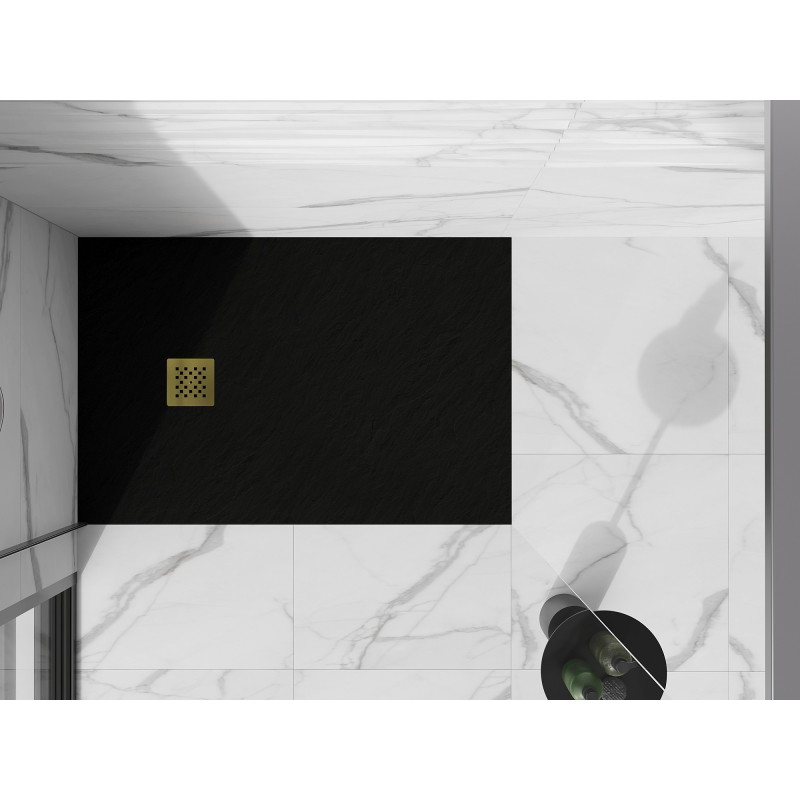 Mexen Stone+ receveur de douche rectangulaire composite 110 x 80 cm, noir, cache-douche doré - 44708011-G