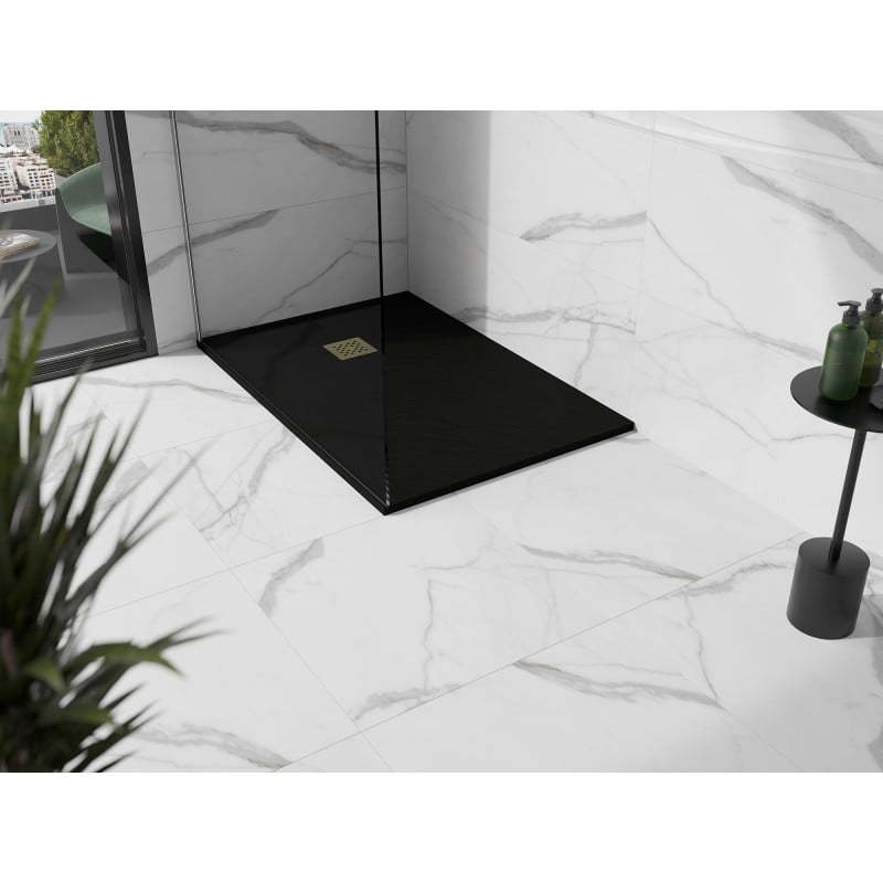 Mexen Stone+ receveur de douche rectangulaire composite 100 x 70 cm, noir, cache doré - 44707010-G