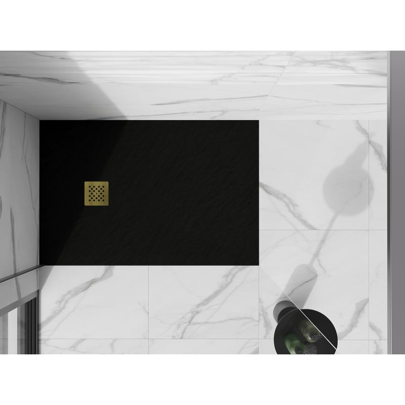 Mexen Stone+ receveur composite rectangulaire 100 x 90 cm, noir, cache-douche doré - 44709010-G