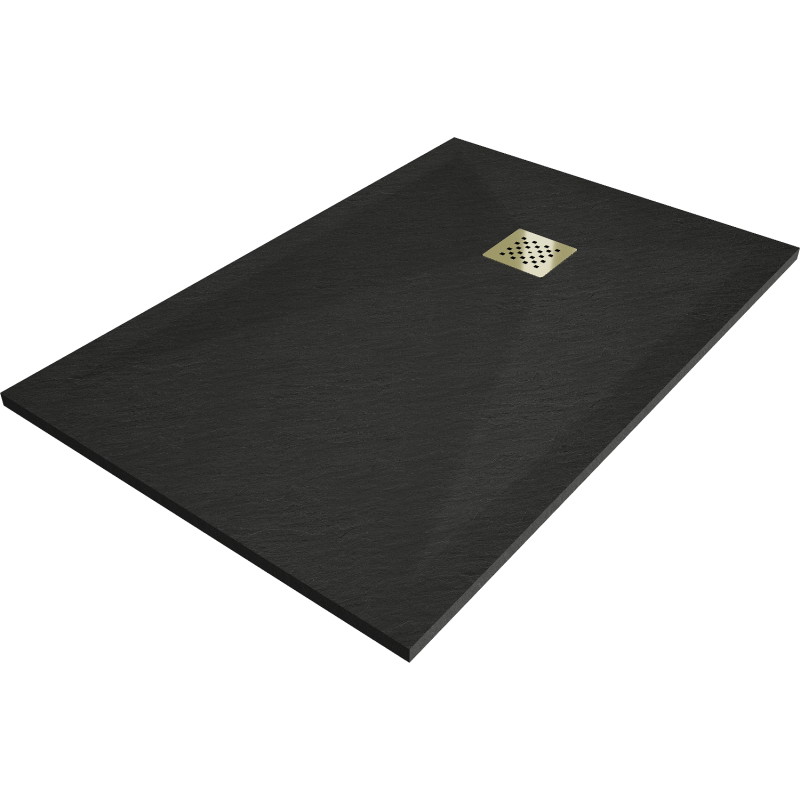 Mexen Stone+ bac à douche en composite rectangulaire 110 x 90 cm, noir, cache doré - 44709011-G